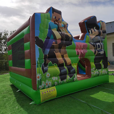 CE EN14960 Gecertificeerde opblaasbare combo kasteelslide voor feestverhuur Minecraft thema