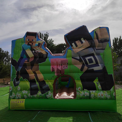 CE EN14960 Gecertificeerde opblaasbare combo kasteelslide voor feestverhuur Minecraft thema