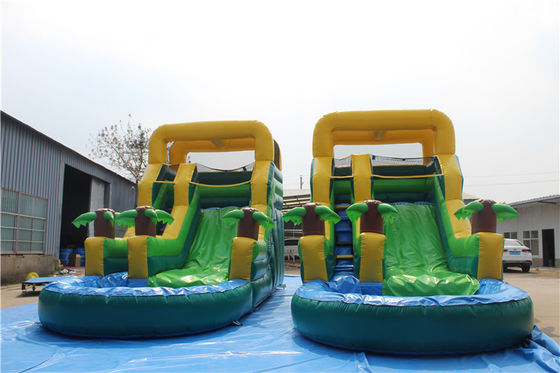 Indoor Double-layer versterkt PVC Palmboom opblaasbare Double Slide Waterglijbaan met zwembad voor kinderen en volwassenen