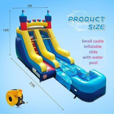 Water zwembad kasteel stijl opblaasbare bouncy fancy lange waterglijbaan voor kinderen en volwassenen