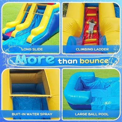 Water zwembad kasteel stijl opblaasbare bouncy fancy lange waterglijbaan voor kinderen en volwassenen