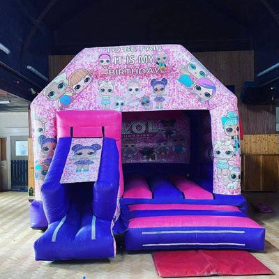 14 jaar op maat Mini opblaasbare trampoline kasteel met glijbaan aangepaste kleur