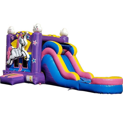 Unisex draagbaar 3D regenboog eenhoorn opblaasbaar springhuis met glijbaan en combo waterslide