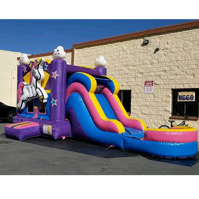 Unisex draagbaar 3D regenboog eenhoorn opblaasbaar springhuis met glijbaan en combo waterslide