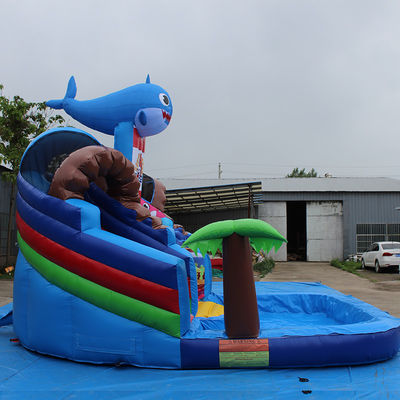 Gepersonaliseerde kleur Populaire kleine haai opblaasbare waterslide met zwembad