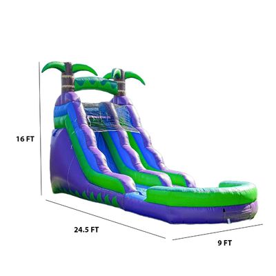 25ft opblaasbare waterslide met waterbad en palmboompatroon Groot springhuis