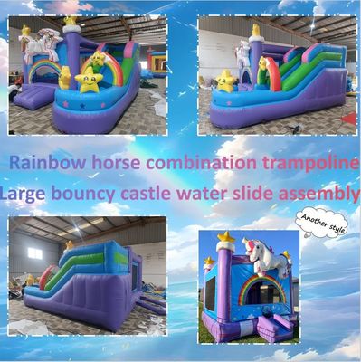 8-13 jaar Opblaasbaar springhuis met glijbaan en regenboogpaardenontwerp