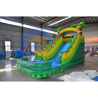 6*3 Optionele maten Leuke groene palmboom opblaasbare glijbaan combo Bounce House met zwembad