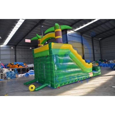 6*3 Optionele maten Leuke groene palmboom opblaasbare glijbaan combo Bounce House met zwembad