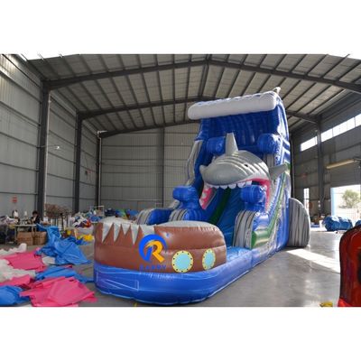 Maximale capaciteit 100-500 kg Warm opblaasbare droge glijbaan voor kinderen en volwassenen Big Shark Design