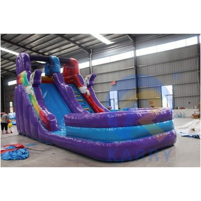 5-10 Passagiers Op maat gemaakte commerciële kwaliteit PVC-eenhoorn opblaasbare waterslide met zwembad