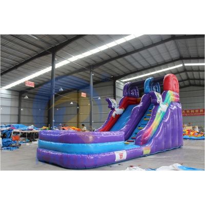 5-10 Passagiers Op maat gemaakte commerciële kwaliteit PVC-eenhoorn opblaasbare waterslide met zwembad
