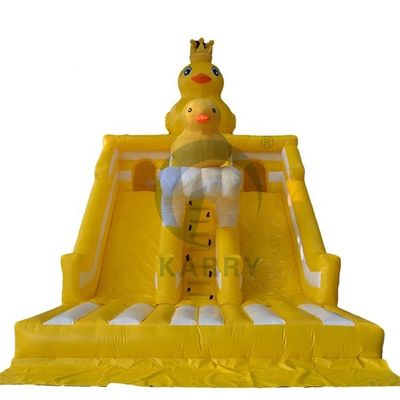Unisex kleintje gele eend thema spring kasteel dubbele glijbanen voor kinderpark