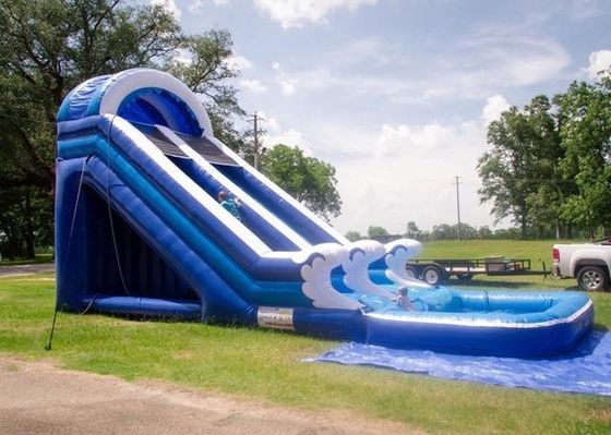 18ft PVC Blauwe opblaasbare waterslide met zwembad Karry Tropical Jumping Bouncy Castle
