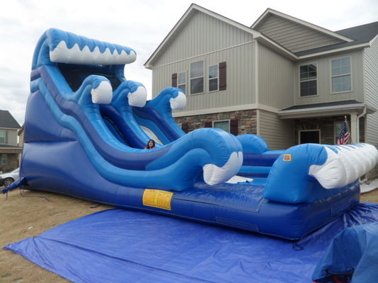 18ft PVC Blauwe opblaasbare waterslide met zwembad Karry Tropical Jumping Bouncy Castle
