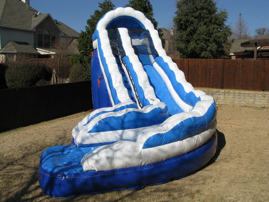 18ft PVC Blauwe opblaasbare waterslide met zwembad Karry Tropical Jumping Bouncy Castle