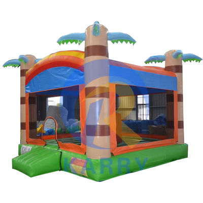 Unisex kinderopblaasbaar uitsmijterhuis met aanpasbaar palmboom trampoline bed