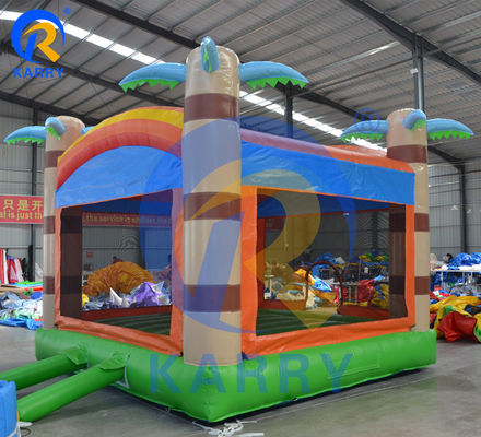 Unisex kinderopblaasbaar uitsmijterhuis met aanpasbaar palmboom trampoline bed