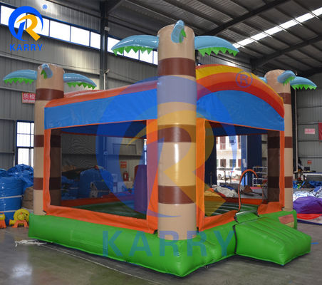 Unisex kinderopblaasbaar uitsmijterhuis met aanpasbaar palmboom trampoline bed