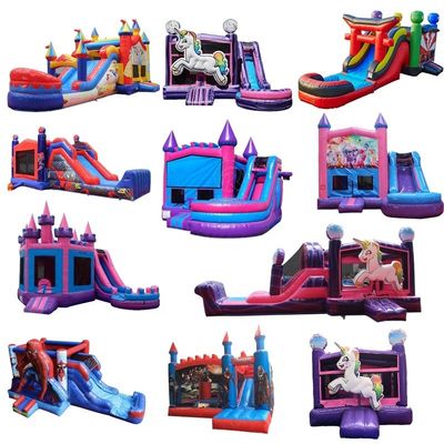Unisex Mega Pink opblaasbare waterslide met water zwembad en bounce house combo all-in-one