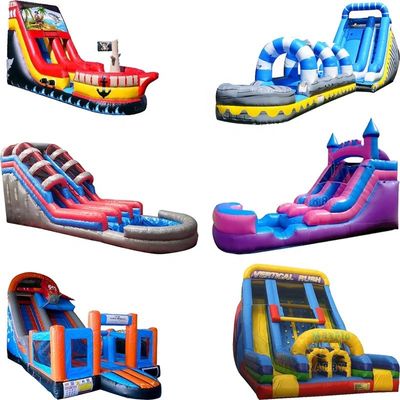 Commerciële gelegenheden PVC lucht gevulde achtertuin opblaasbare waterslide met zwembad