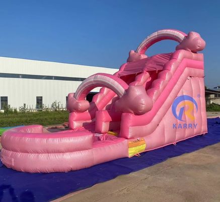 Populaire roze opblaasbare waterslide Commerciële volwassen glijbaan voor buitenvermaak