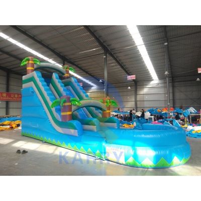 Kindertuin opblaasbare commerciële waterglijbaan Blauwe Crush met zwembad