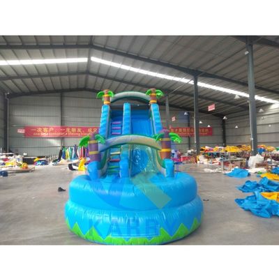 Kindertuin opblaasbare commerciële waterglijbaan Blauwe Crush met zwembad