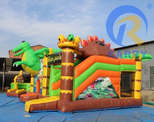 Functies PORTABLE Kinderfestival Springend springkasteel met glijbaan in dinosaurus thema