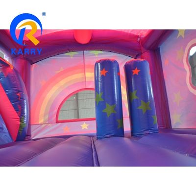 PVC regenboog eenhoorn opblaasbaar uitsmijter huis met opblaasbare zwembad glijbaan en 3 in 1 spel