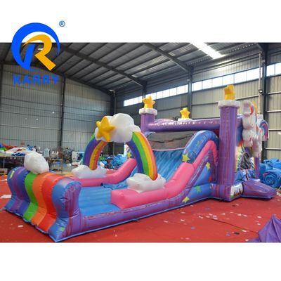 PVC regenboog eenhoorn opblaasbaar uitsmijter huis met opblaasbare zwembad glijbaan en 3 in 1 spel