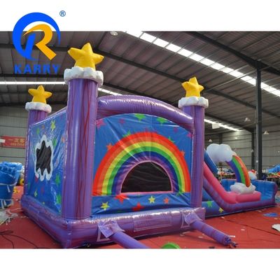 PVC regenboog eenhoorn opblaasbaar uitsmijter huis met opblaasbare zwembad glijbaan en 3 in 1 spel