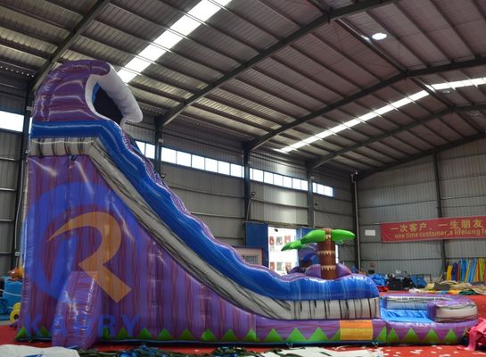 2023 Promotie Steile aardverschuiving Magic Palm Tree Water Purple Slide Opblaasbare met zwembad