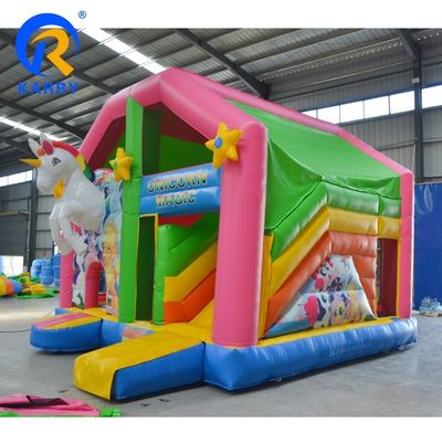 Commerciële evenementen promotie Eenhoorn Bouncy Castle met glij- en reparatie kits inbegrepen