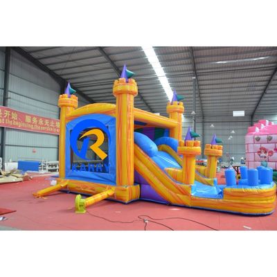 23 x 13ft crossover gebouwblok opblaasbaar springhuis met glij PVC gele kasteel