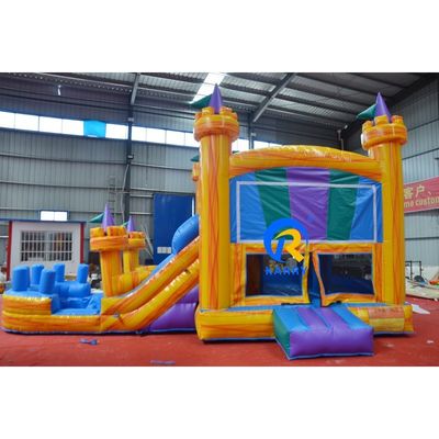 23 x 13ft crossover gebouwblok opblaasbaar springhuis met glij PVC gele kasteel