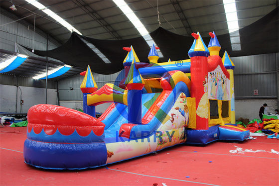 23 x 13ft crossover gebouwblok opblaasbaar springhuis met glij PVC gele kasteel