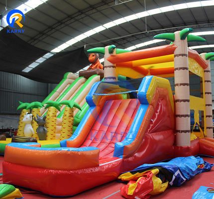 23 x 13ft crossover gebouwblok opblaasbaar springhuis met glij PVC gele kasteel