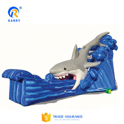 CE Blower en reparatie inbegrepen Outdoor Blue Shark opblaasbare waterslide met zwembad