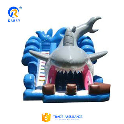 CE Blower en reparatie inbegrepen Outdoor Blue Shark opblaasbare waterslide met zwembad