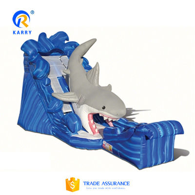 CE Blower en reparatie inbegrepen Outdoor Blue Shark opblaasbare waterslide met zwembad