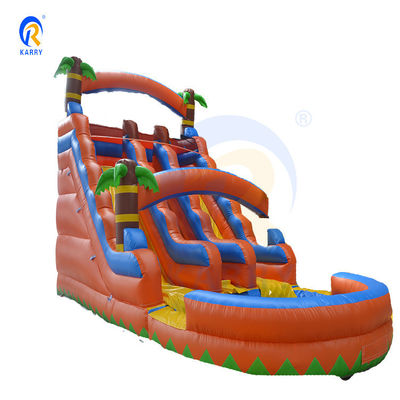 Water Spray Palm Tree Slide opblaasbaar combinatie zwembad en dubbele glijbaan voor kinderspel