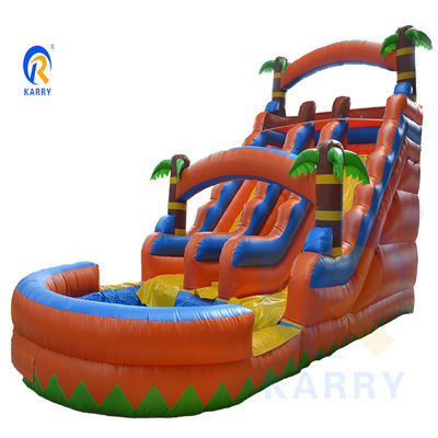 Water Spray Palm Tree Slide opblaasbaar combinatie zwembad en dubbele glijbaan voor kinderspel