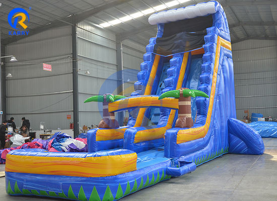 Opblaasbare 18ft volwassen tropische achtertuin waterglijbaan met zwembad en palmboom