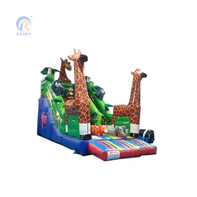 Opblaasbare dubbele glijbaan Safari Dieren thema Bouncy glijbaan met machtige giraffe en meer