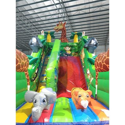 Opblaasbare dubbele glijbaan Safari Dieren thema Bouncy glijbaan met machtige giraffe en meer