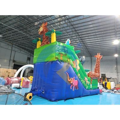 Opblaasbare dubbele glijbaan Safari Dieren thema Bouncy glijbaan met machtige giraffe en meer