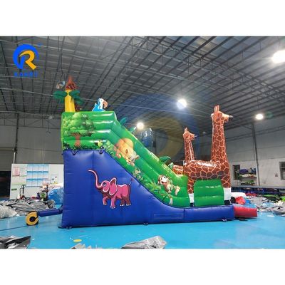 Opblaasbare dubbele glijbaan Safari Dieren thema Bouncy glijbaan met machtige giraffe en meer