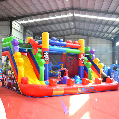 PVC 23ft crossover bouwblok kasteel opblaasbaar springhuis met glij en blazer
