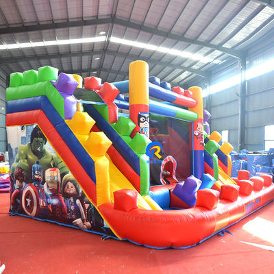PVC 23ft crossover bouwblok kasteel opblaasbaar springhuis met glij en blazer